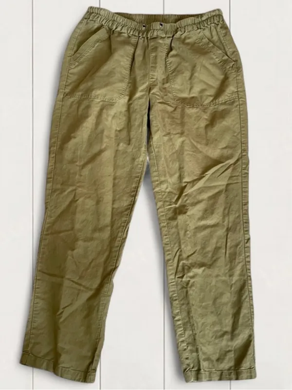 Quince Organic Cotton Linen Twill Straight Leg Pant Army Green Crop Medium - Image 5