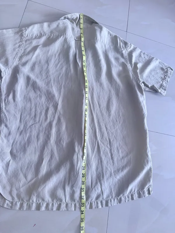 . Vintage 90s Polo Ralph Lauren Camp Shirts Mens L Linen Beige Classic Shirt Butt - Image 3