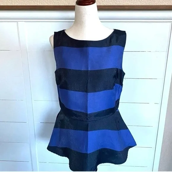 Banana Republic‎ Womens Blue Navy Striped Peplum Sleeveless Top Size 6 NWT - Image 2