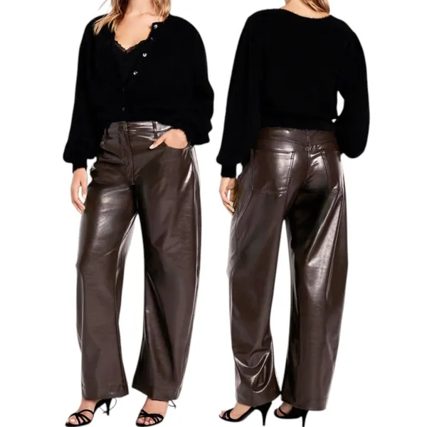 NWT Old Navy 18 Tall Extra High-Rise Barrel Leg Faux Leather Pants Topsoil Brown - Image 2