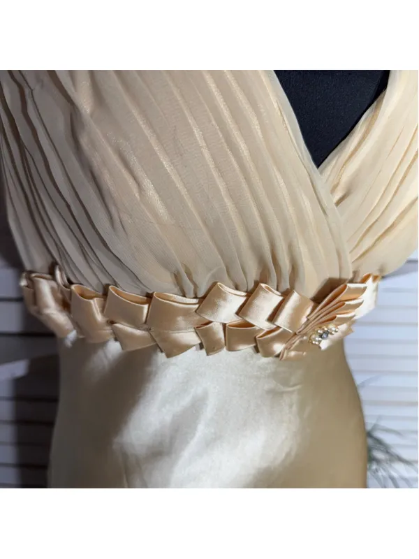 Vintage 90s prom dress golden satin open back mermaid formal homecoming fairy S - Image 8