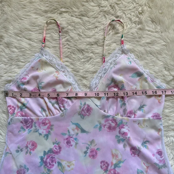 Pucker Up Slip Nightgown Sleepwear Vintage Floral Lace Pink L - Image 9