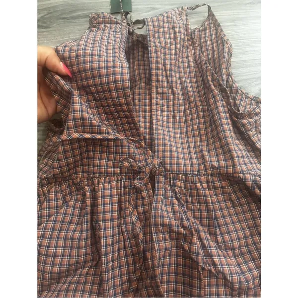 wild fable Rust Plaid Smocked Halter Peplum Tank - Image 5