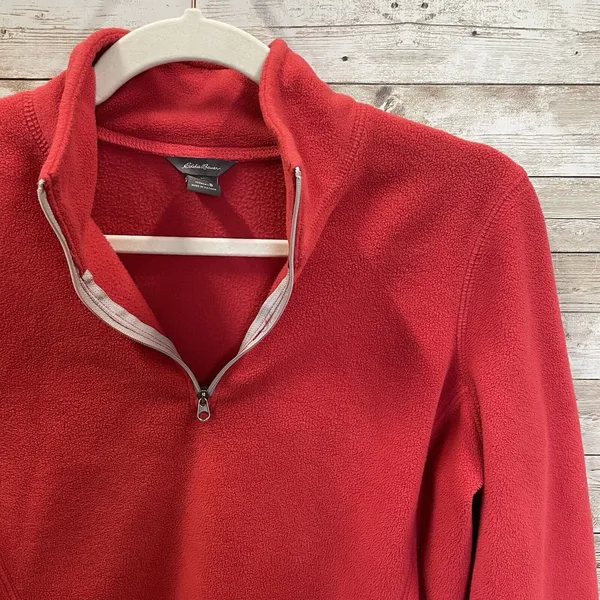 Eddie‎ Bauer Womens S Polar Fleece Sweatshirt Red Pullover 1/4 Zip Long Sleeve - Image 2