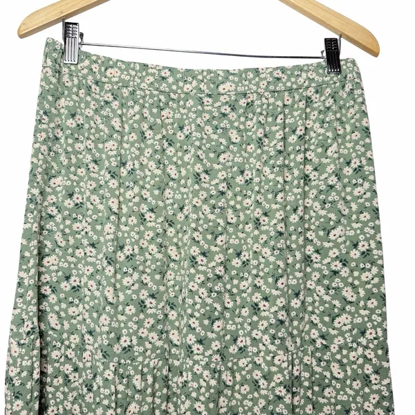 American Eagle Women's L Green Ditsy Floral Tiered Maxi Skirt Cottagecore Boho - Image 4