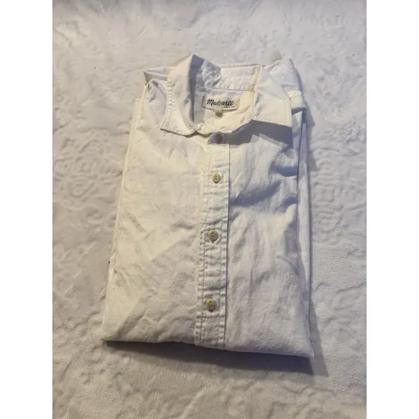Madewell The Linen Blend Shirt Sz Medium White Button Up Classic Core Side Slit - Image 7