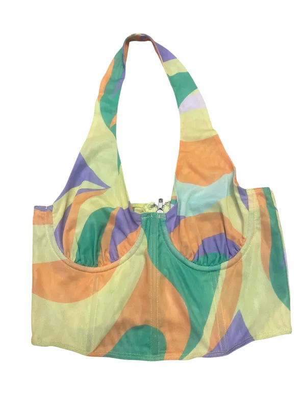 AKIRA Multicolor Swirl Mesh Halter Crop Top - Image 2