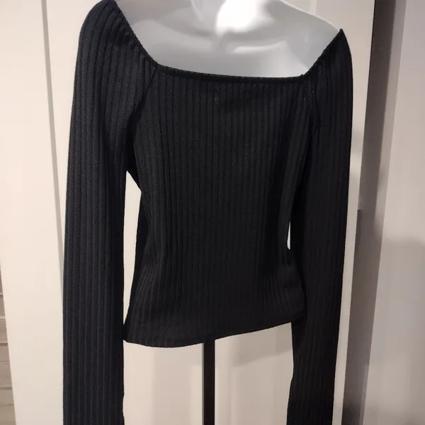 NEW Madewell Black Ribbed Square Neck Blouse - Image 2