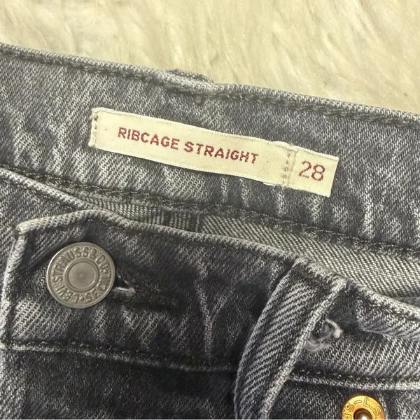 Levi's Ribcage Straight Jeans Gray Button Fly High Rise 28 / 6 Denim - Image 7