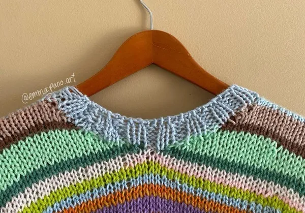 hand knit striped funky fun multi colored oversized sweater Blue Size M - Image 16