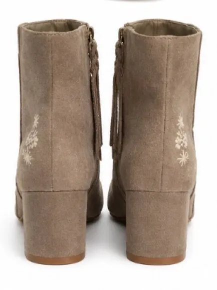 Tom’s Embroidered Floral Ankle Booties Taupe Suede Canvas Block Heel Size 9 - Image 4