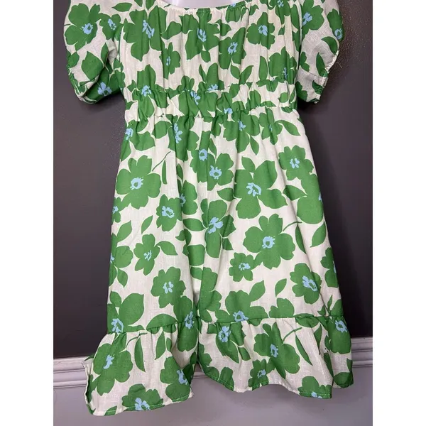 Le Lis Dress Womens Medium Green Floral Puff Sleeve Sweetheart Ruffle Sundress - Image 8