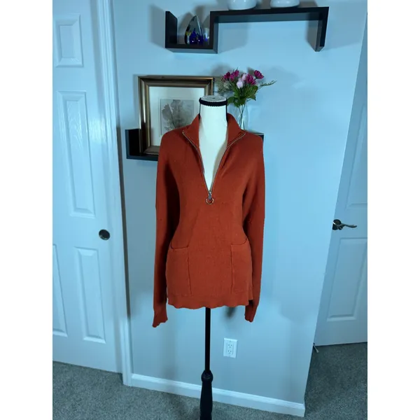 Free Assembly Womens XXL Rust Red Ribbed Quarter Zip Sweater Front Pockets - Image 2