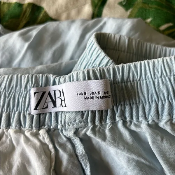 Zara Lyocell Wide Leg Drawstring Pull On Pants Size S Light Blue - Image 2