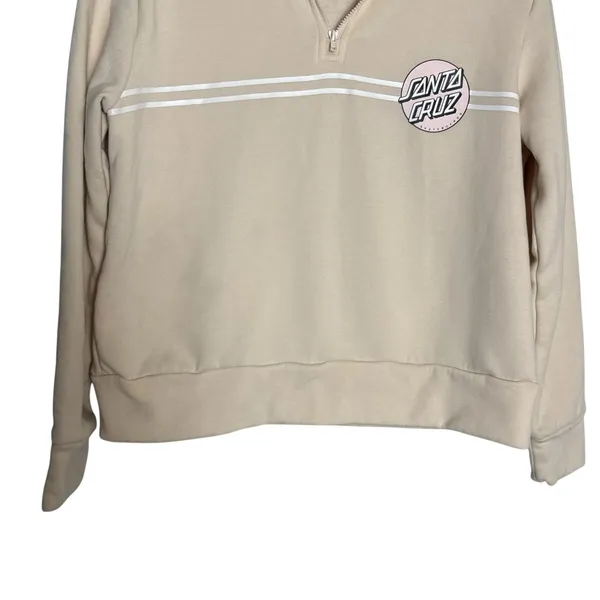 Santa Cruz Cream Fleece Graphic Logo 1/4 Zip Long Sleeve Pullover Sweatshirt S - Image 3