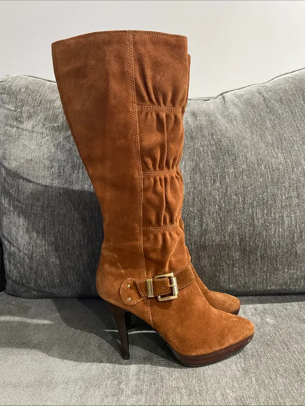 Michael Kors Cognac Suede Leather Knee-High Boots Size 8 - Image 6