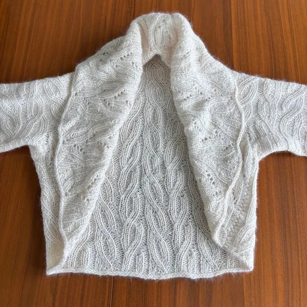Handmade Cable Knit Shawl Collar Shrug Cardigan S Cream Boho Coastal Chic Preppy - Image 8