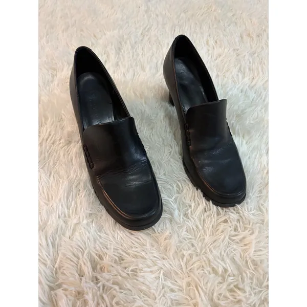 Franco Sarto leather Block Heel Loafers Black Shoes Women's Size 6.5M Euro‎ 37 - Image 2