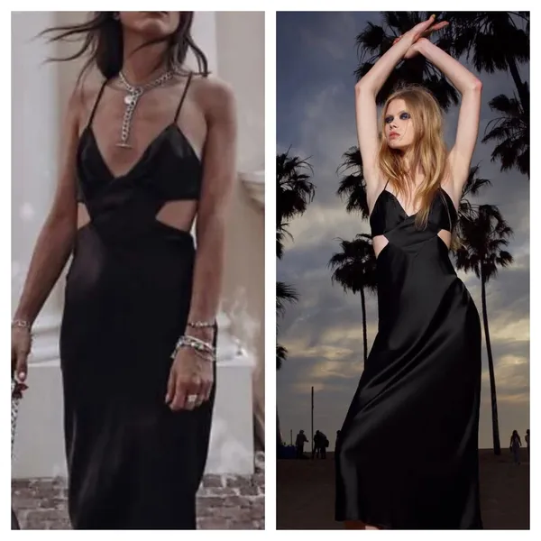 Zara Black Satin Cut Out Slip Maxi Dress Small Tie Back Cocktail Formal Wedding - Image 9