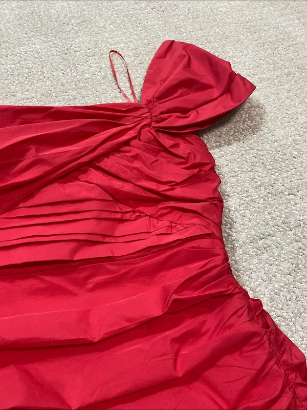 Zara Bright Red One-Shoulder Ruched Mini Dress Size S - Image 16