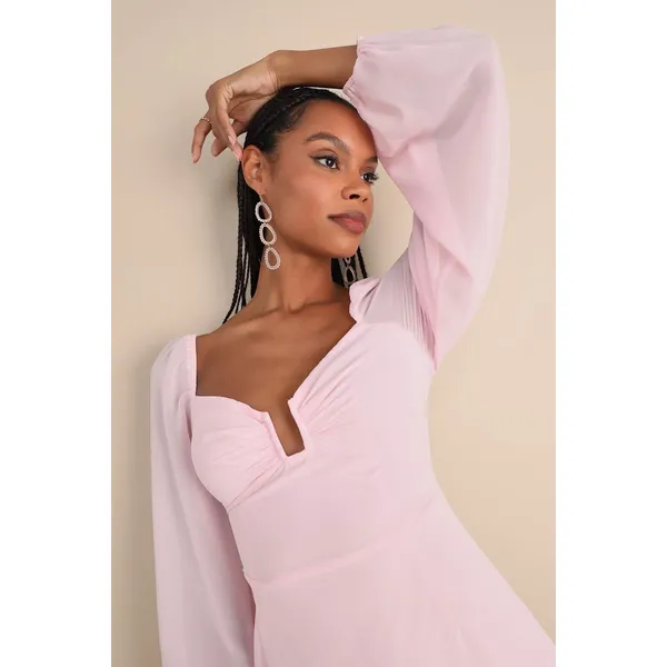 NWT Lulus Flirtatious Designs Light Pink Chiffon Balloon Sleeve Mini Dress Sz S - Image 7