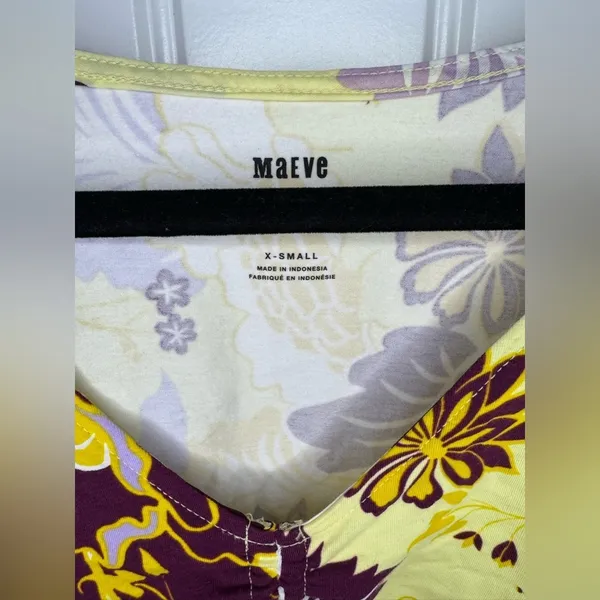 Anthropologie Maeve Purple and Yellow Floral Flutter Sleeve Cinched Top - Image 4