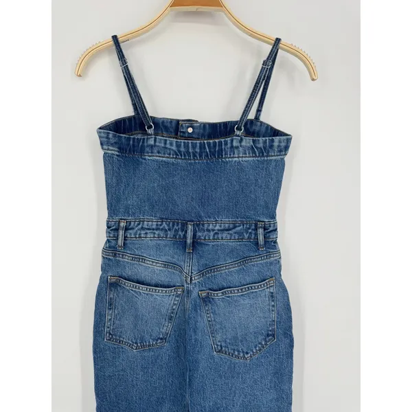 Reformation Tazz Maxi Denim Dress 0 Blue Button Front Slit Spaghetti Strap‎ Raw - Image 9