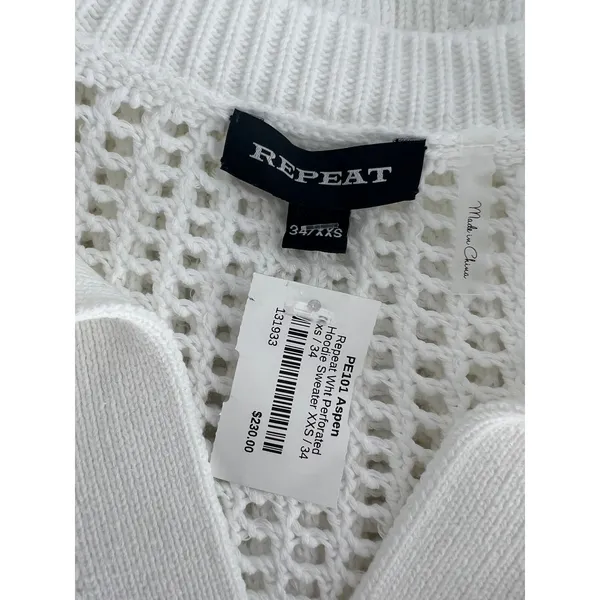 REPEAT White Perforated Drawstring Sweater‎ Size XXS - Image 9