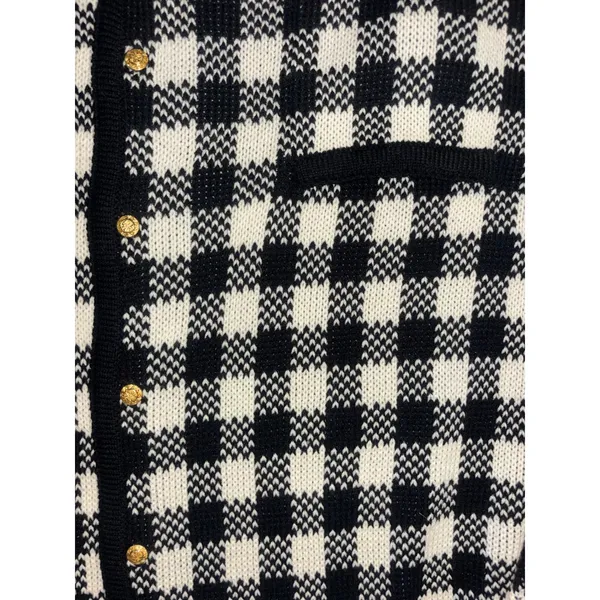 Liz Baker Cardigan L Black White Gingham Check Gold‎ Button Retro Dark Academia - Image 6