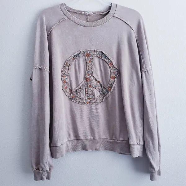 Easel Peace Floral Bohemian Long Sleeve Scoop Sweater - Image 2