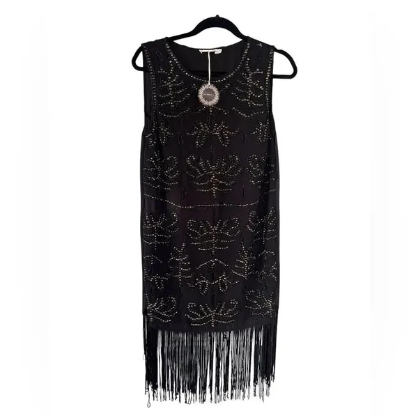 Hazel Charleston Black Beaded Fringe Dress NWT S - Image 2