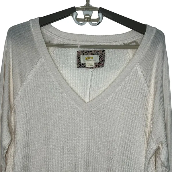 Anthro Maeve Pearson‎ Thermal Waffle Knit Long Sleeve V Neck Top Women Large - Image 3