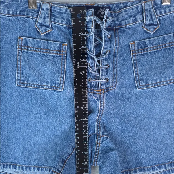 Venezia Jeans Shorts Womens 14 Blue Mid Rise Lace‎ Up Cotton Denim Medium Wash - Image 7