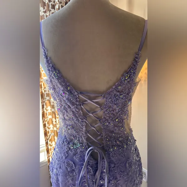 Sherri Hill‎ Lavender Sequin Beaded Mermaid Style Open Back Prom Corset Dress 14 - Image 6
