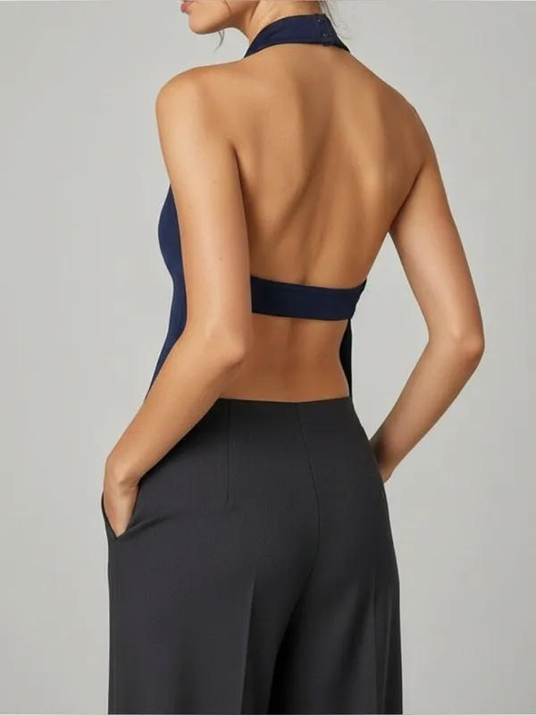 KOOKAÏ Kaye Halter Open Back Top, Blueberry, FR36/US4 - Image 2