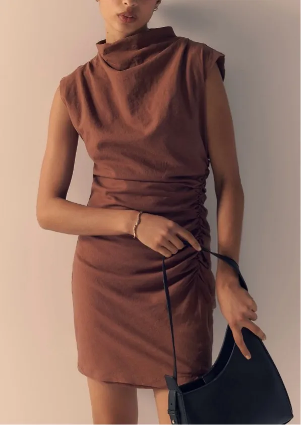 Anthropologie The Maya Ruched Cowl-Neck Linen Blend Mini Dress, Size XL - Image 4