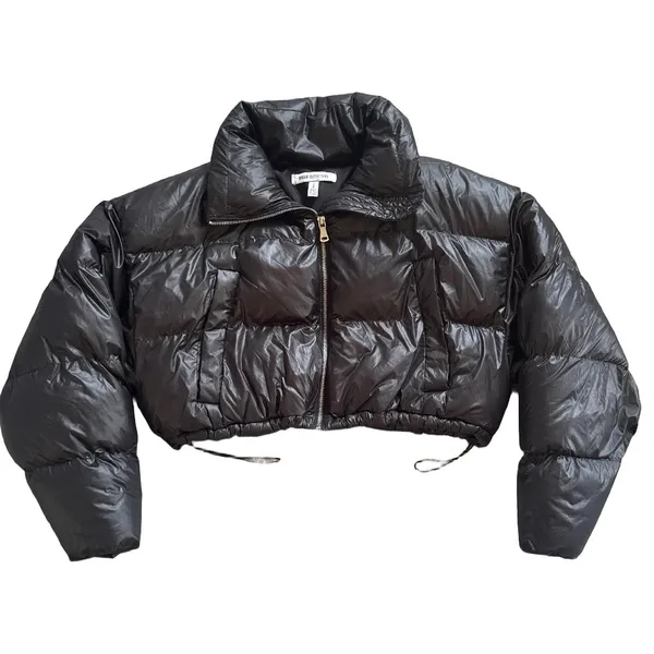 Urban Outfitters Black Cropped Puffer Jacket Quilted Zip Up Small Y2K Sreetwear - Image 2