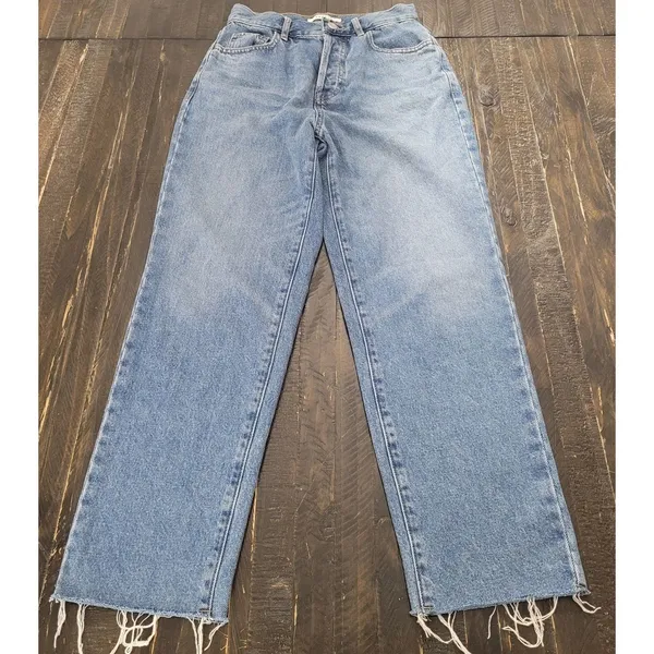 PacSun Women's High-Rise Straight Leg Raw Hem Jeans Blue Size 24 - Image 3