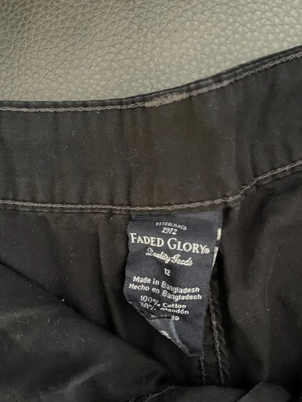Faded Glory Black Cotton Shorts with Branded Waist Tag - Image 2
