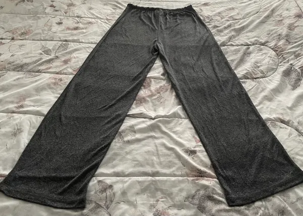 Grey Super Soft Wide Leg Pull On Lounge Drawstring Pants, size L - Image 6