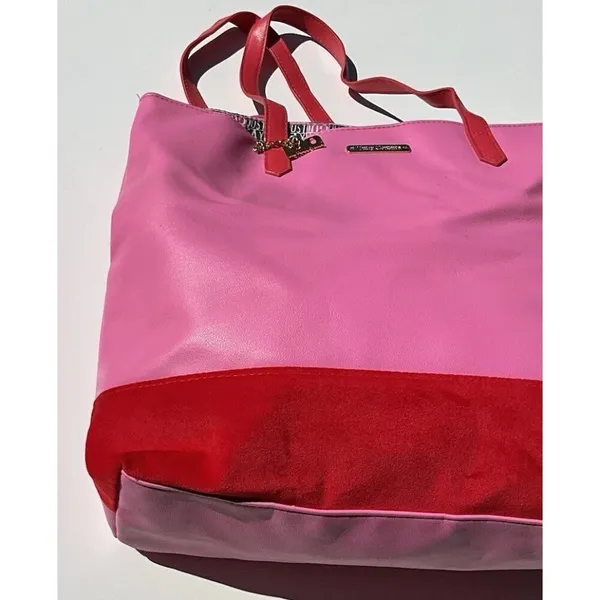 Vintage Juicy Couture Large Pink Leather Red Velvet Y2K Summer Travel Bag - Image 7