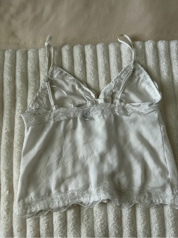 Princess Polly White Satin Lace-Trim Button Cami - Image 5