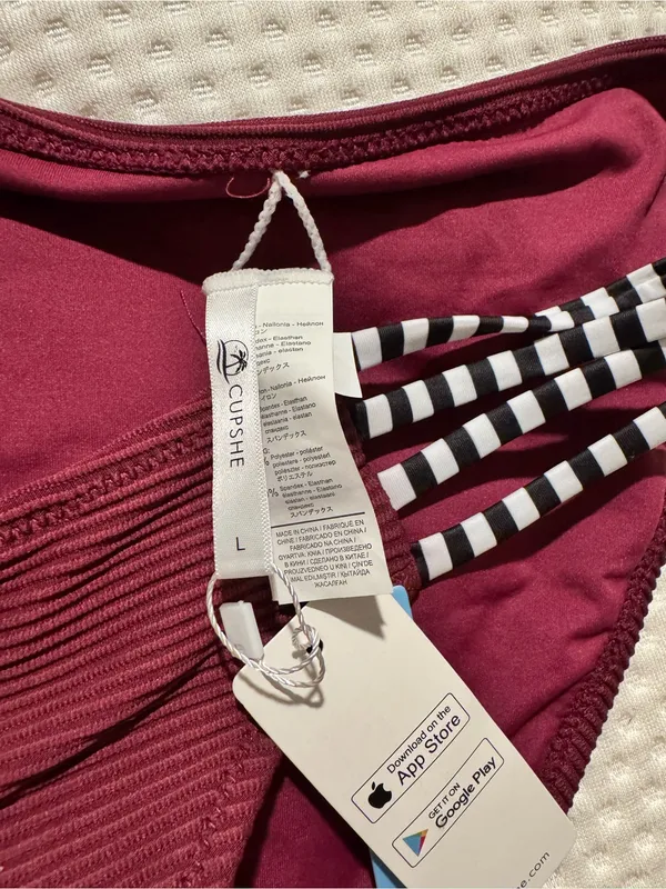 Cupshe Ribbed Burgundy Bikini with Black-and-White Strappy Accents - Image 4