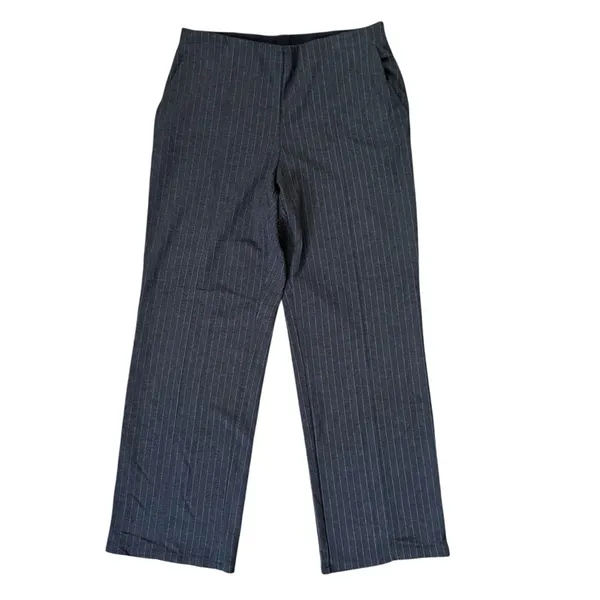 UNIQLO steel grey/black elastic waist pinstripe ponte pants, size M - Image 2