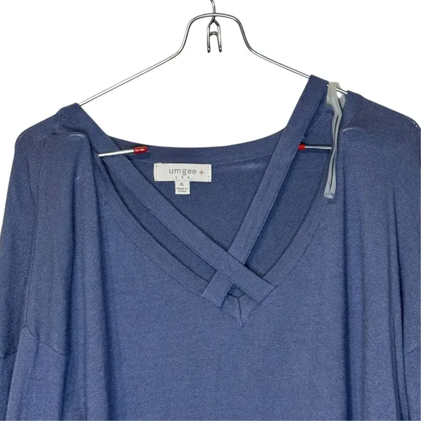UMGEE Womens Blue V-Neck Knitted Long Sleeve Oversized Tunic Boho Top XL WU3021 - Image 2