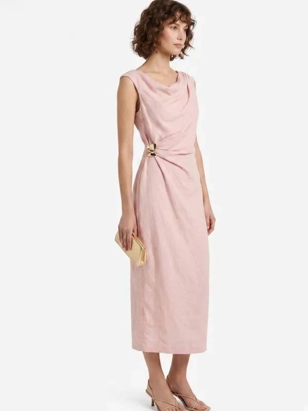 Zara Asymmetrical Linen Blend Draped Dress Woman’s Size S - Image 11