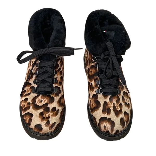 Oscar Sport Kira Leopard Calf Hair Fur Trim Hiking Boots Lace up‎ EU 38 - Image 3