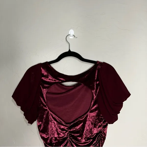 Intimately Free People Midnight Mood Velvet Burgundy Ruched Puff Sleeve Crop Top - Image 11