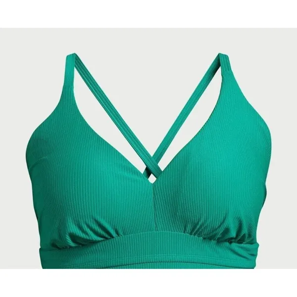 Time And Tru Womens One Piece Swimsuit Size M Green Ocean Ribbed Crisscross Back - Image 4