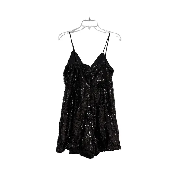 Lulus Womens Black Sequin Surplice V-Neck Spaghetti Strap‎ Romper Size M - Image 2